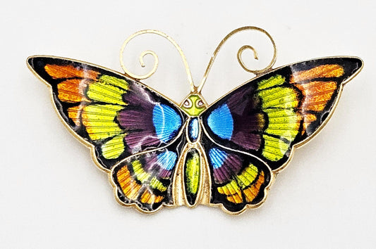 David Andersen Jewelry David Andersen Norway Gilt Sterling Multi-Color Enamel Butterfly Brooch 1940s