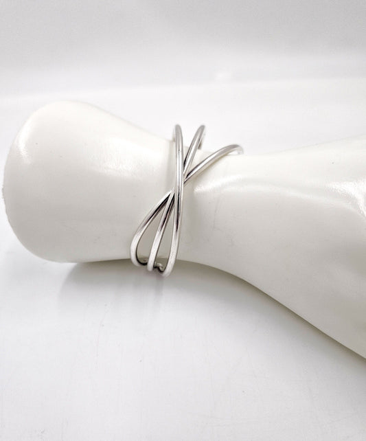 Hans Hansen Jewelry Rare Hans Hansen Denmark Sterling Silver 3 Bar Modernist Cuff Bracelet 1970's