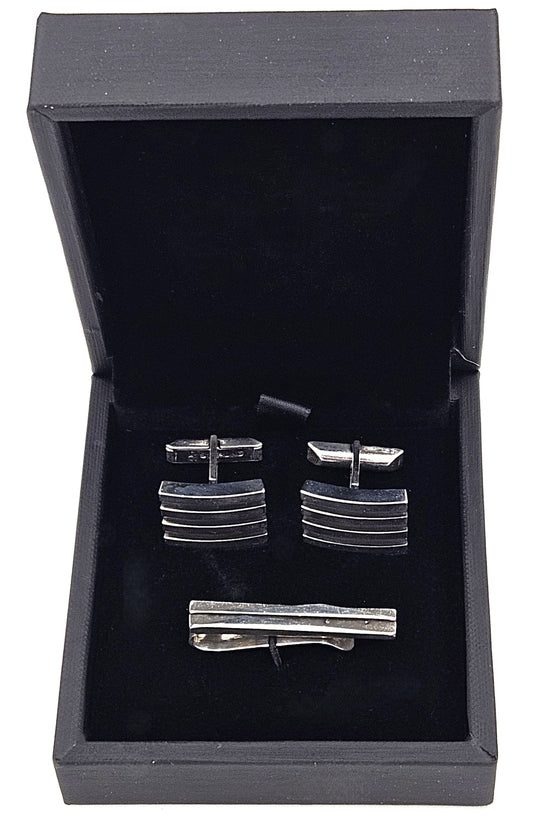 Harold Fithian Jewelry Rare Superb Harold Fithian Sterling Modernist Tie Clip & Cufflinks Circa 50/60s