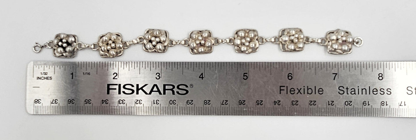 Hobé Sterling Jewelry Hobé et Cié Paris New York Sterling Silver Floral Panel Link Bracelet C. 1940's