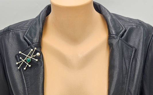 Niels Erik From Jewelry Danish Designer NE From Sterling & Chrysoprase Modernist Brooch C 1950/60s