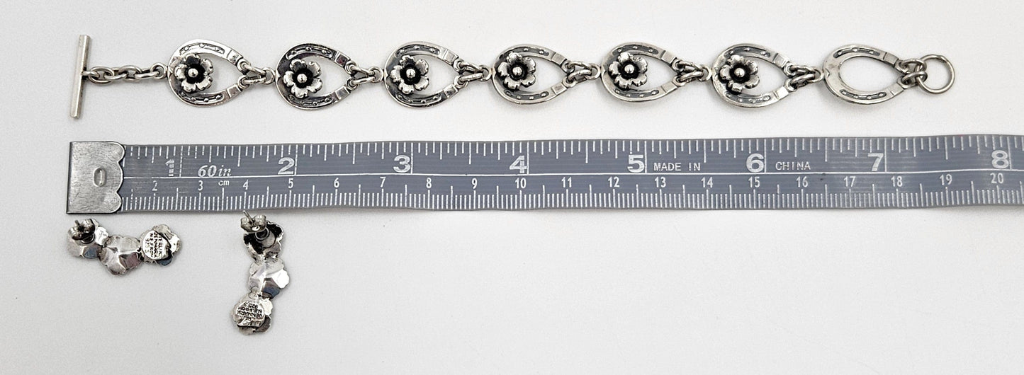 Niels Erik From Jewelry Danish NE From Sterling Horseshoes Flowers Links Demi Parure Set C. 1940's