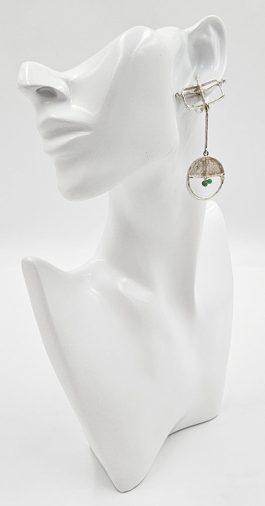 Sterling & Chalcedony Earrings Jewelry Designer Signed Sterling Silver & Chalcedony Drop Dangle Earrings Scandinavian