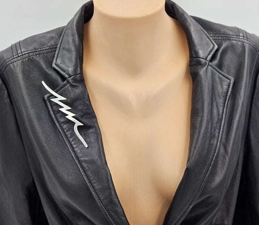 Taxco Sterling Artisan Brooch Jewelry 925 Silver Abstract Mod Brooch XL Mexico Lightening Bolt