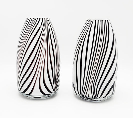 Murano Italy Vase Set of 2 Vintage Modernist Abstract Murano Hand Blown Art Glass Cased Vases