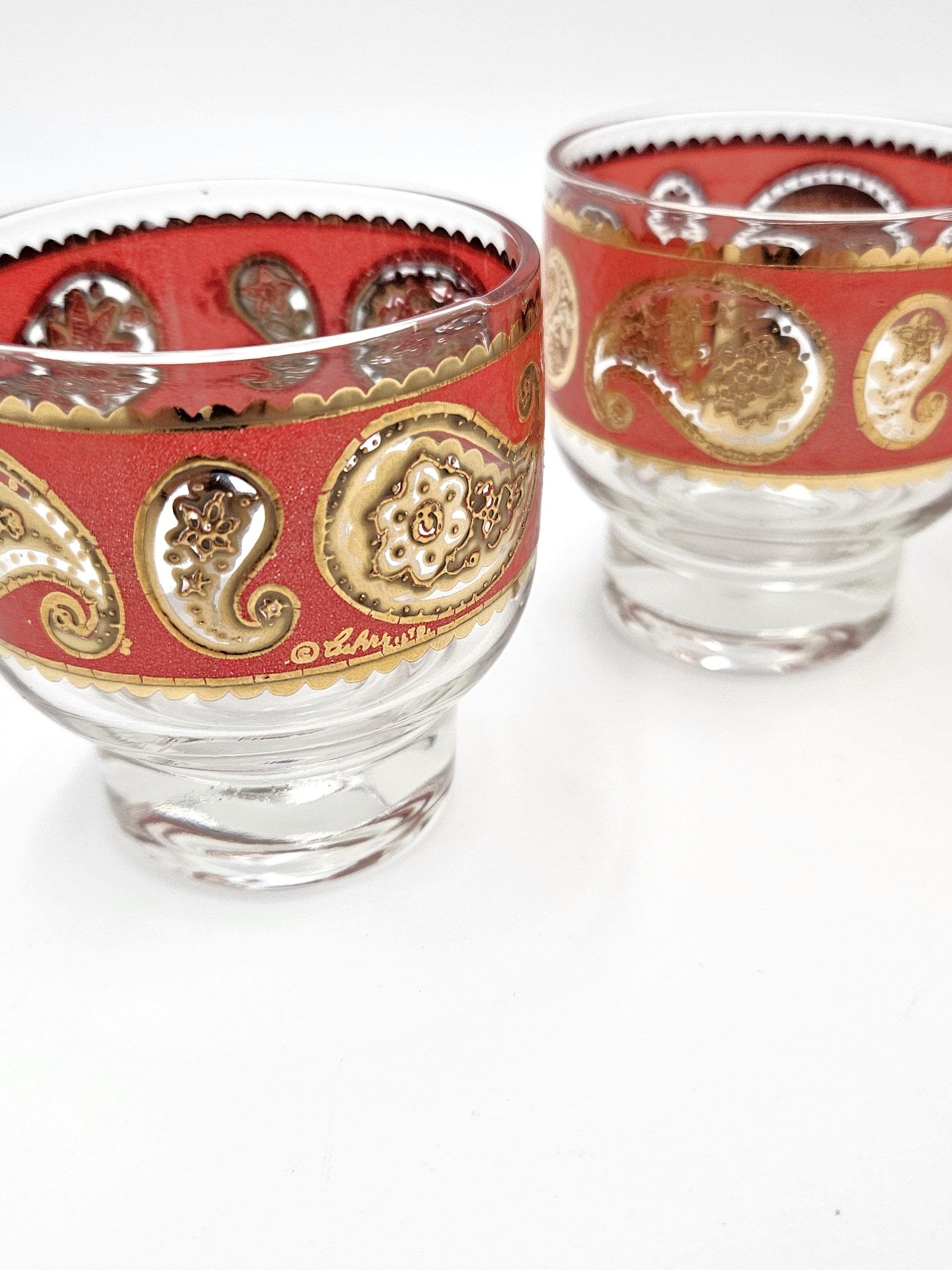 Culver Serveware Superb Culver Red Paisley 22k Gold Glassware Set of 6 Circa 1960s