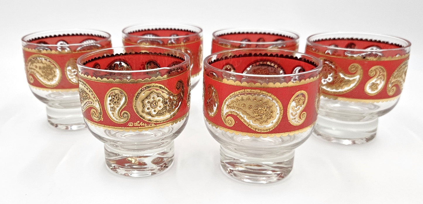 Culver Serveware Superb Culver Red Paisley 22k Gold Glassware Set of 6 Circa 1960s