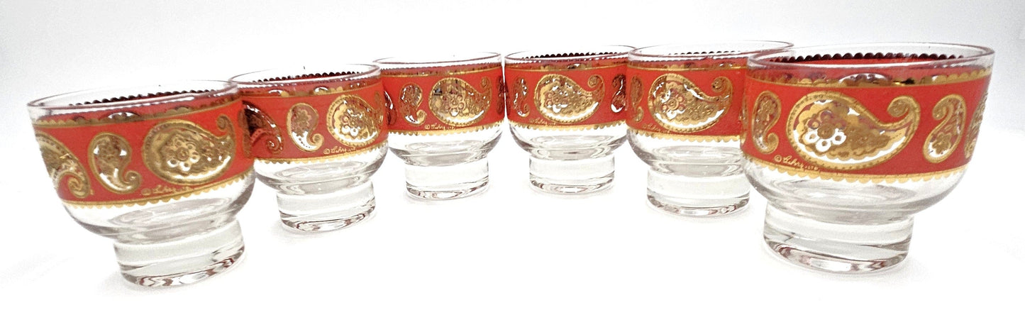 Culver Serveware Superb Culver Red Paisley 22k Gold Glassware Set of 6 Circa 1960s