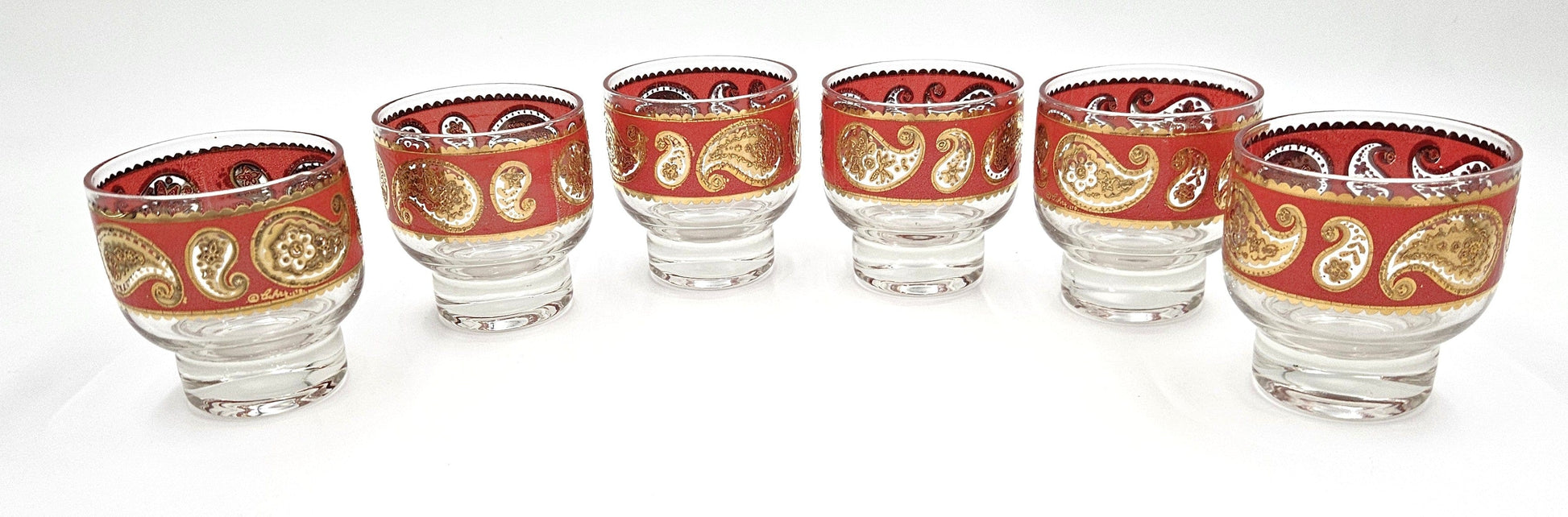 Culver Serveware Superb Culver Red Paisley 22k Gold Glassware Set of 6 Circa 1960s