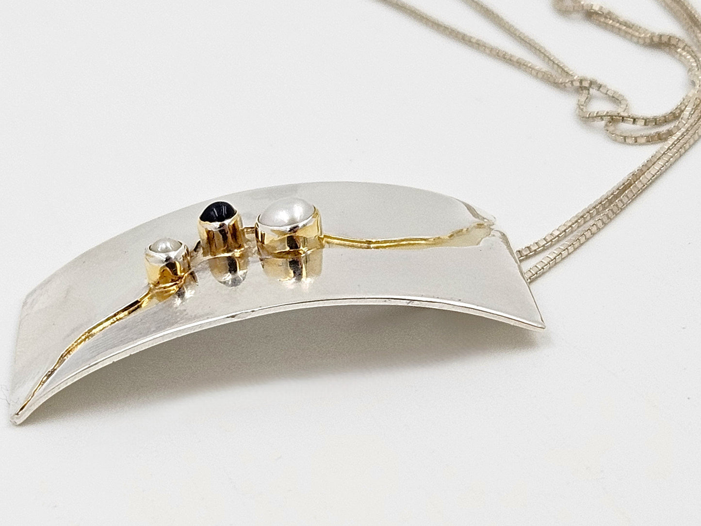 Elizabeth Prior Jewelry Elizabeth Prior Sterling 14K Amethyst Pearls Modernist Pendant Necklace 1990s