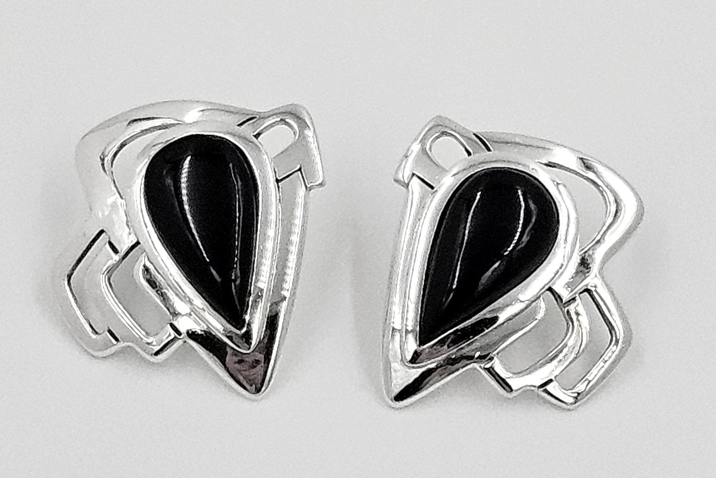 Erika Hult de Corral "Ric" Jewelry Erika Hult de Corral "Ric" Taxco Sterling Onyx Abstract Modernist Earrings 80s