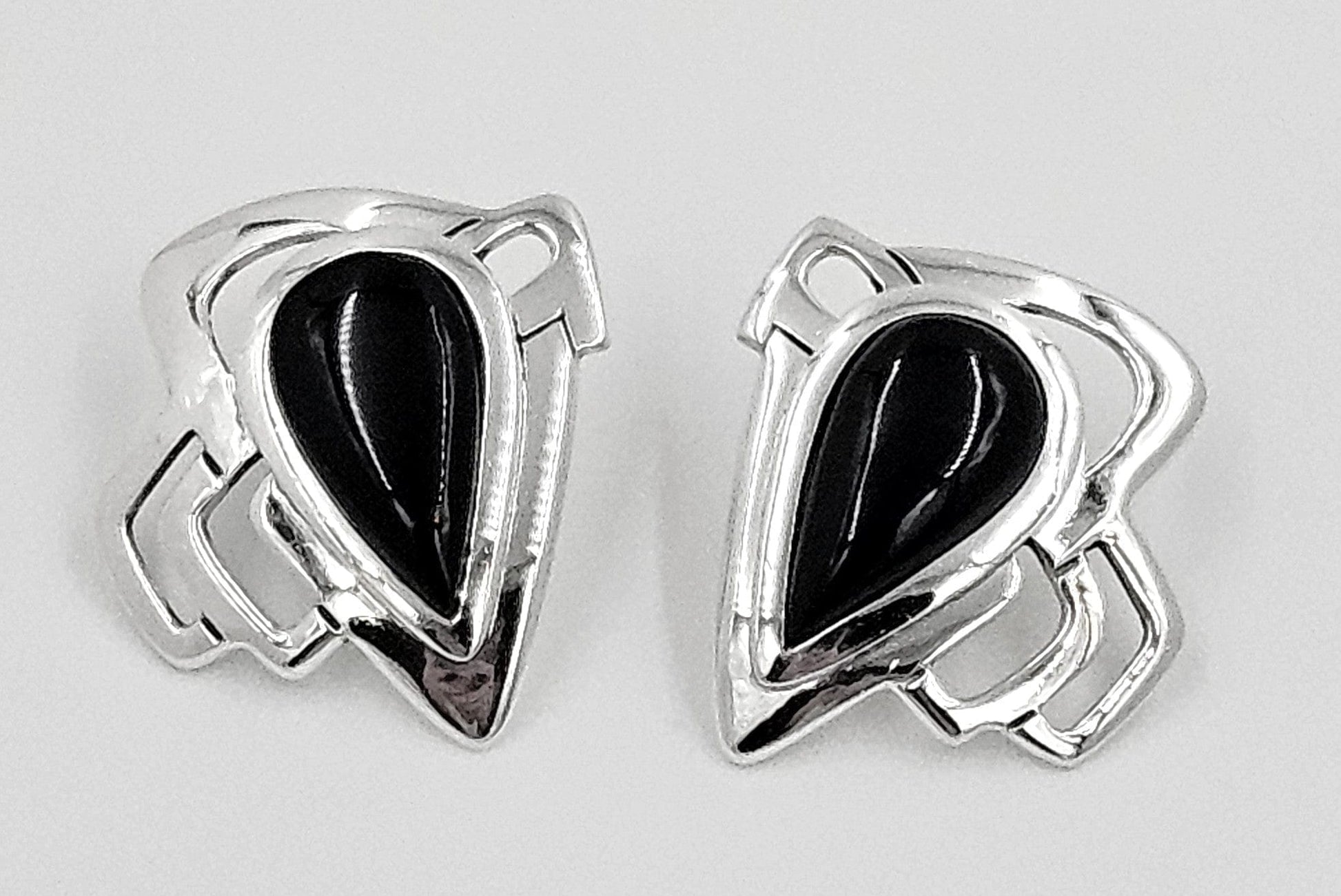 Erika Hult de Corral "Ric" Jewelry Erika Hult de Corral "Ric" Taxco Sterling Onyx Abstract Modernist Earrings 80s