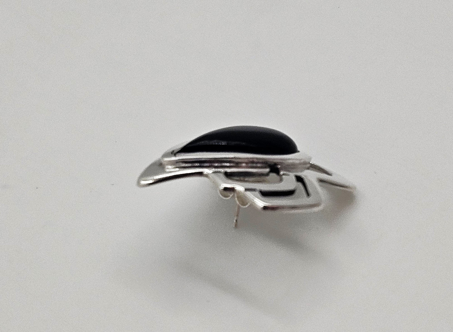 Erika Hult de Corral "Ric" Jewelry Erika Hult de Corral "Ric" Taxco Sterling Onyx Abstract Modernist Earrings 80s