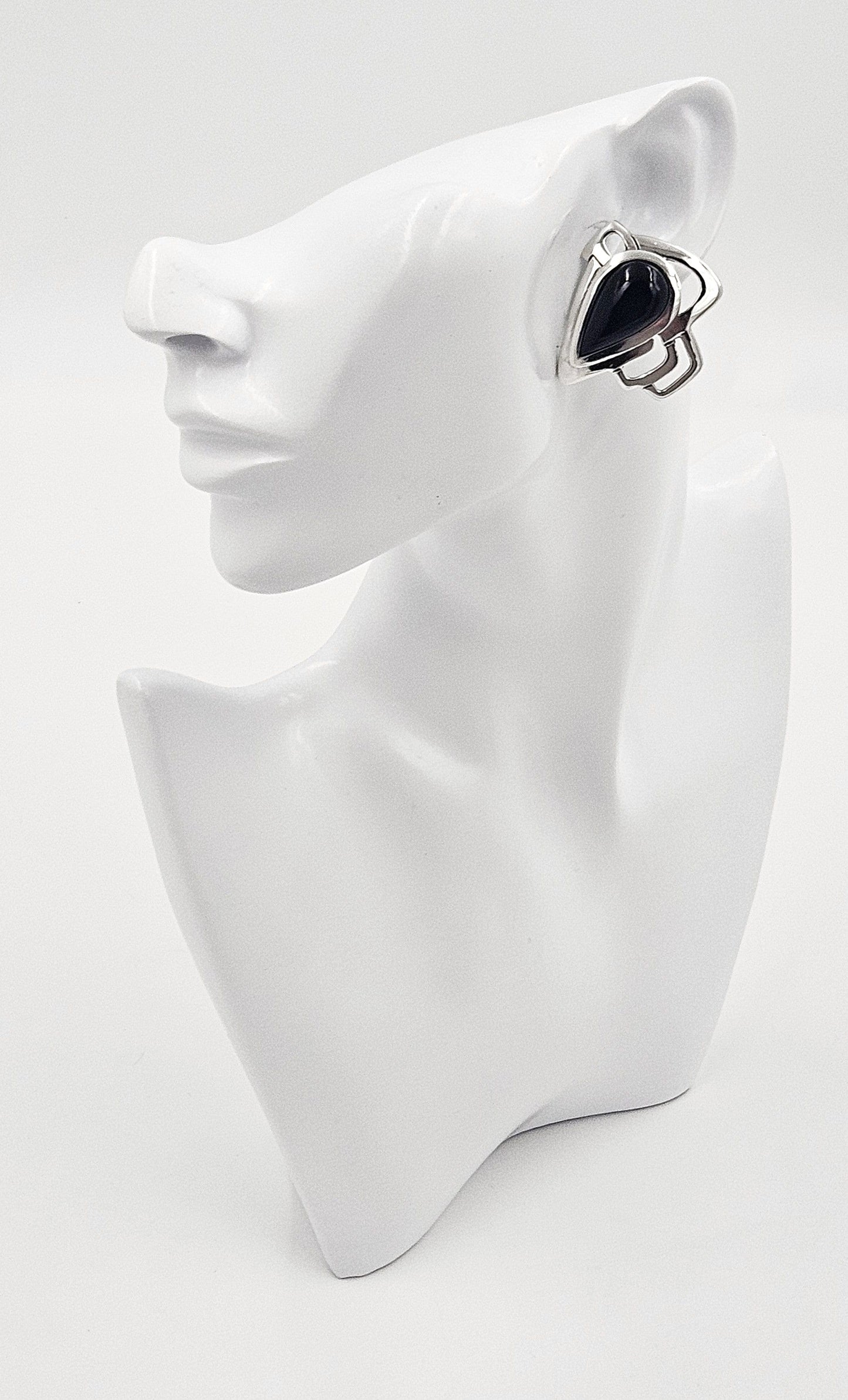 Erika Hult de Corral "Ric" Jewelry Erika Hult de Corral "Ric" Taxco Sterling Onyx Abstract Modernist Earrings 80s