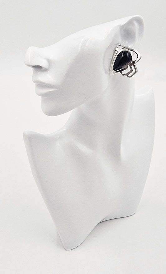 Erika Hult de Corral "Ric" Jewelry Erika Hult de Corral "Ric" Taxco Sterling Onyx Abstract Modernist Earrings 80s