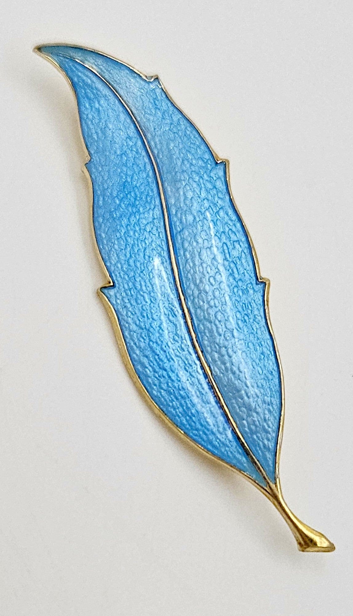 Finn Jensen Jewelry Finn Jensen Norway Gilt Sterling & Guilloche Enamel Feather Brooch Circa 1950s