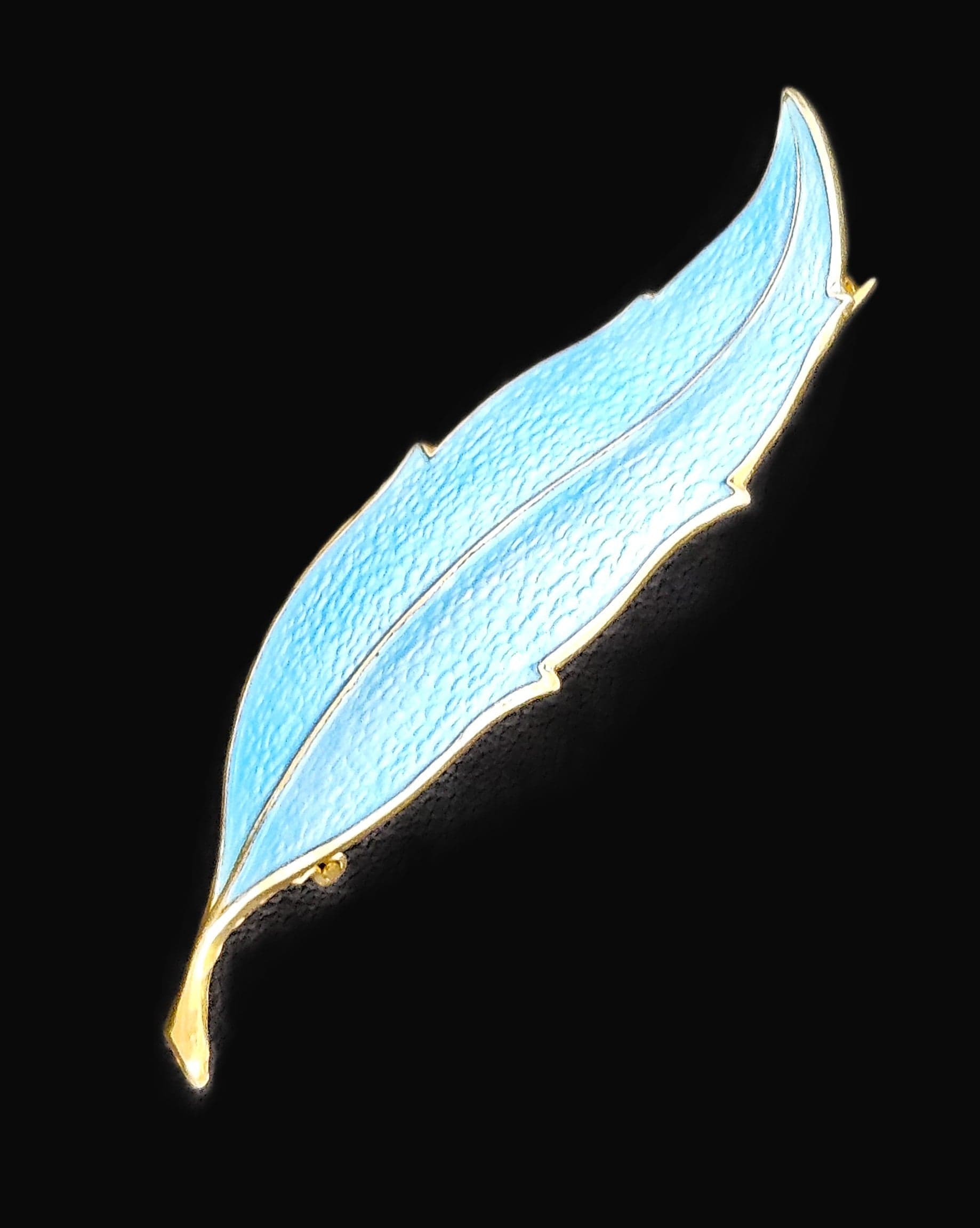 Finn Jensen Jewelry Finn Jensen Norway Gilt Sterling & Guilloche Enamel Feather Brooch Circa 1950s