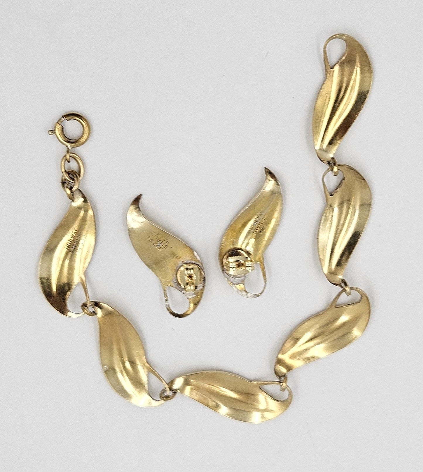 Finn Jensen Jewelry Rare Finn Jensen Gilt Sterling & Enamel Bracelet + Earrings Set Circa 1950s
