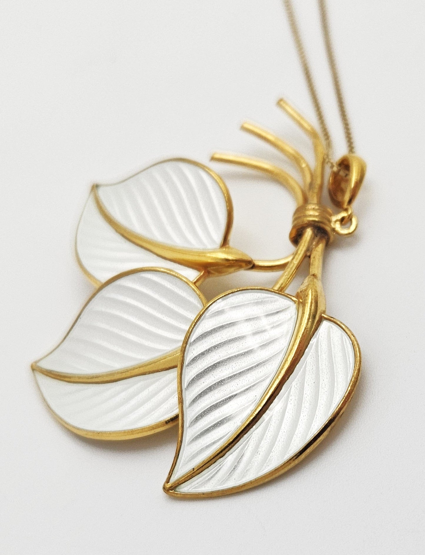 Hans Myhre Jewelry RARE Hans Myhre Norway Sterling Enamel Flower Leaves Pendant Necklace 50's