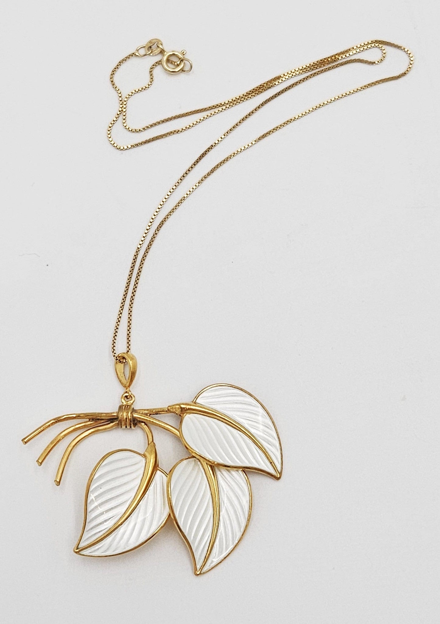 Hans Myhre Jewelry RARE Hans Myhre Norway Sterling Enamel Flower Leaves Pendant Necklace 50's