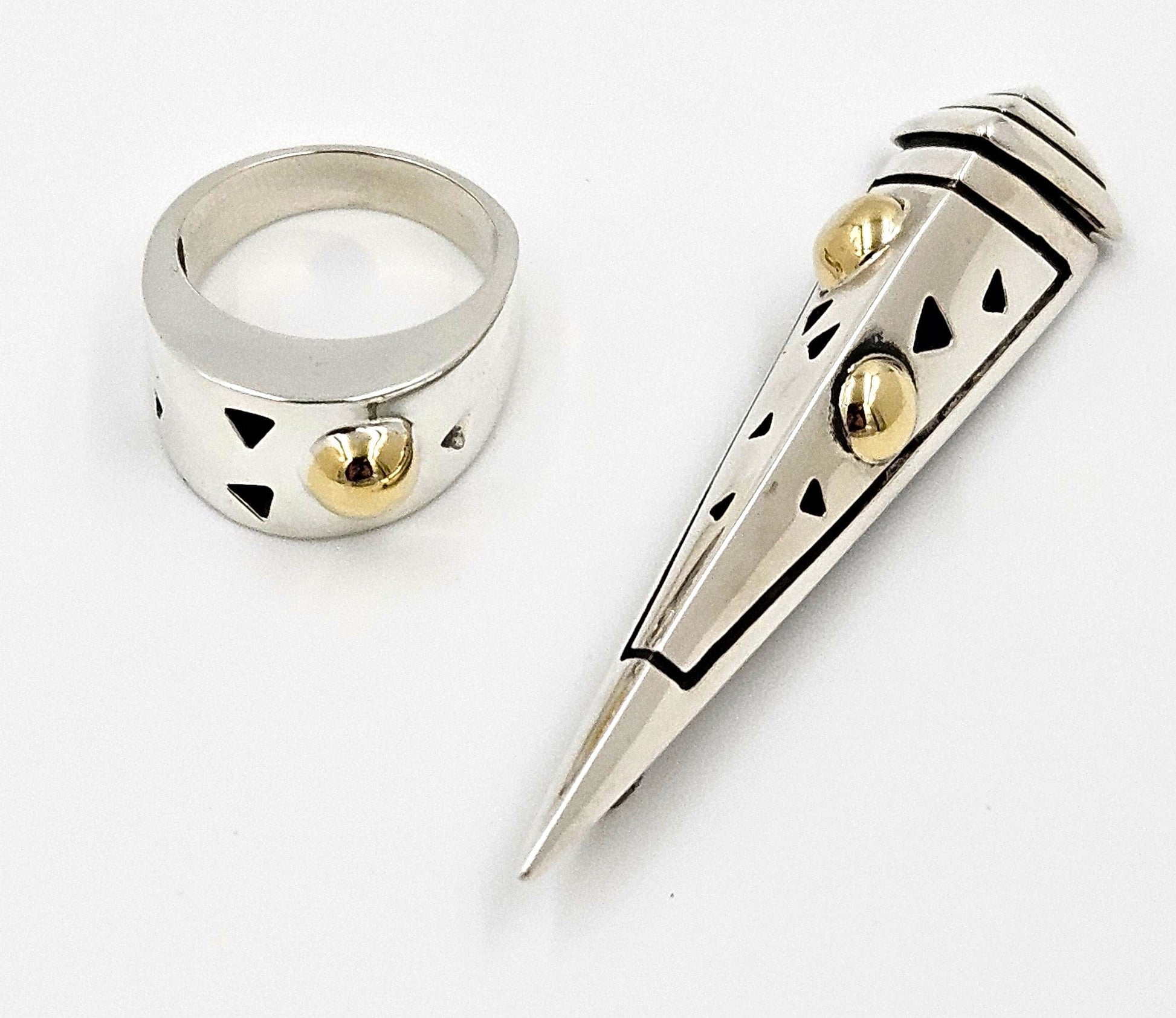 John Atencio Jewelry Superb John Atencio Sterling 18k Retired Solar Cocktail Ring & Brooch Set