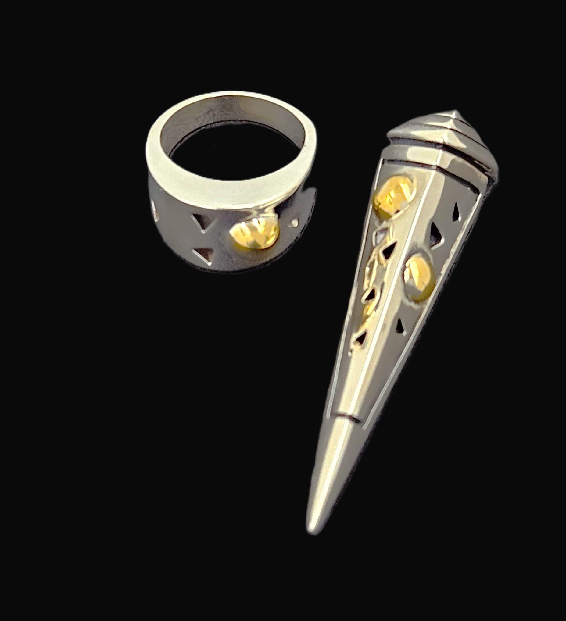 John Atencio Jewelry Superb John Atencio Sterling 18k Retired Solar Cocktail Ring & Brooch Set