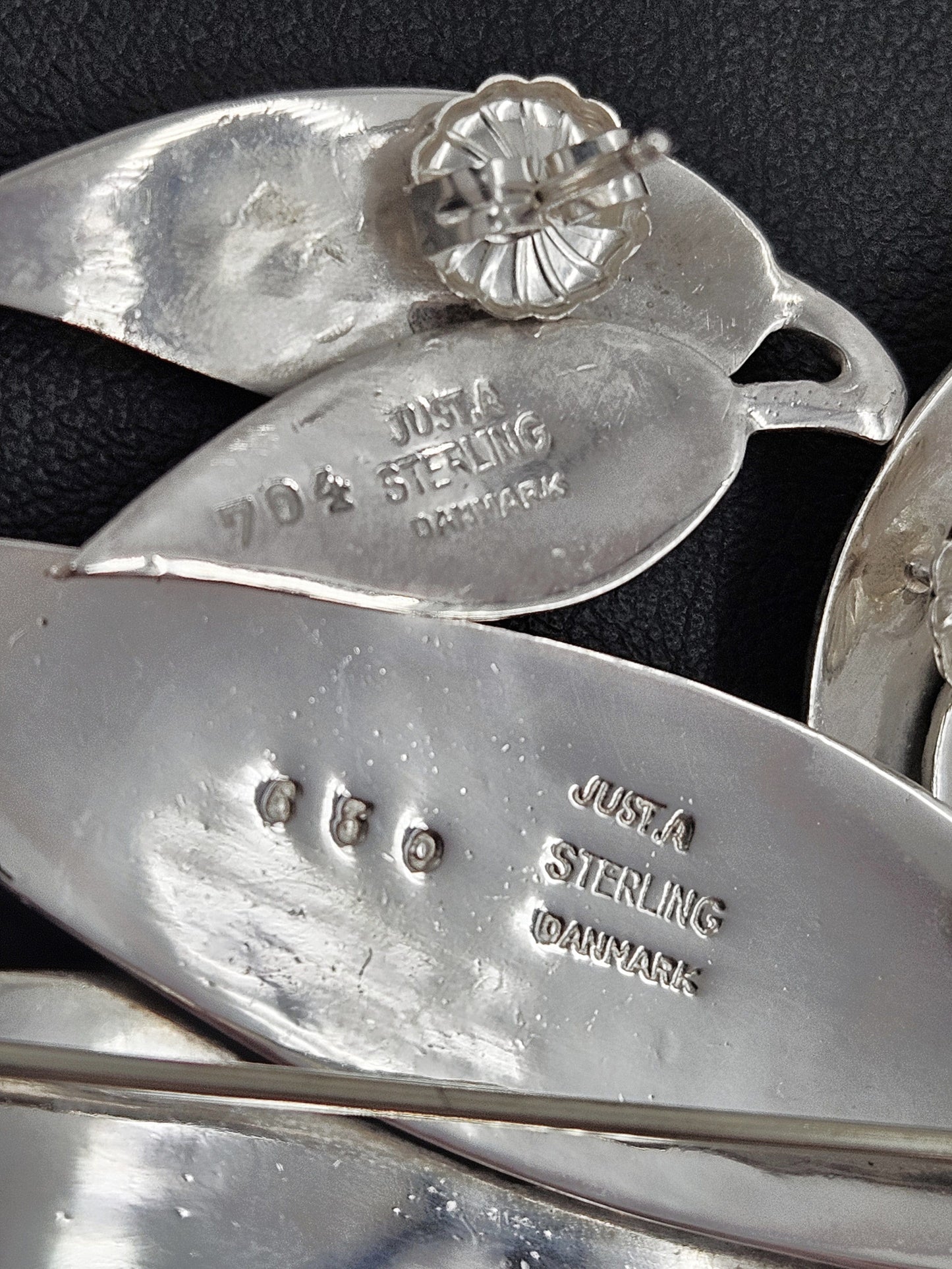 Just Andersen Denmark Jewelry Just Andersen Denmark Sterling Leaves Brooch & Post back Earrings Set 1930s