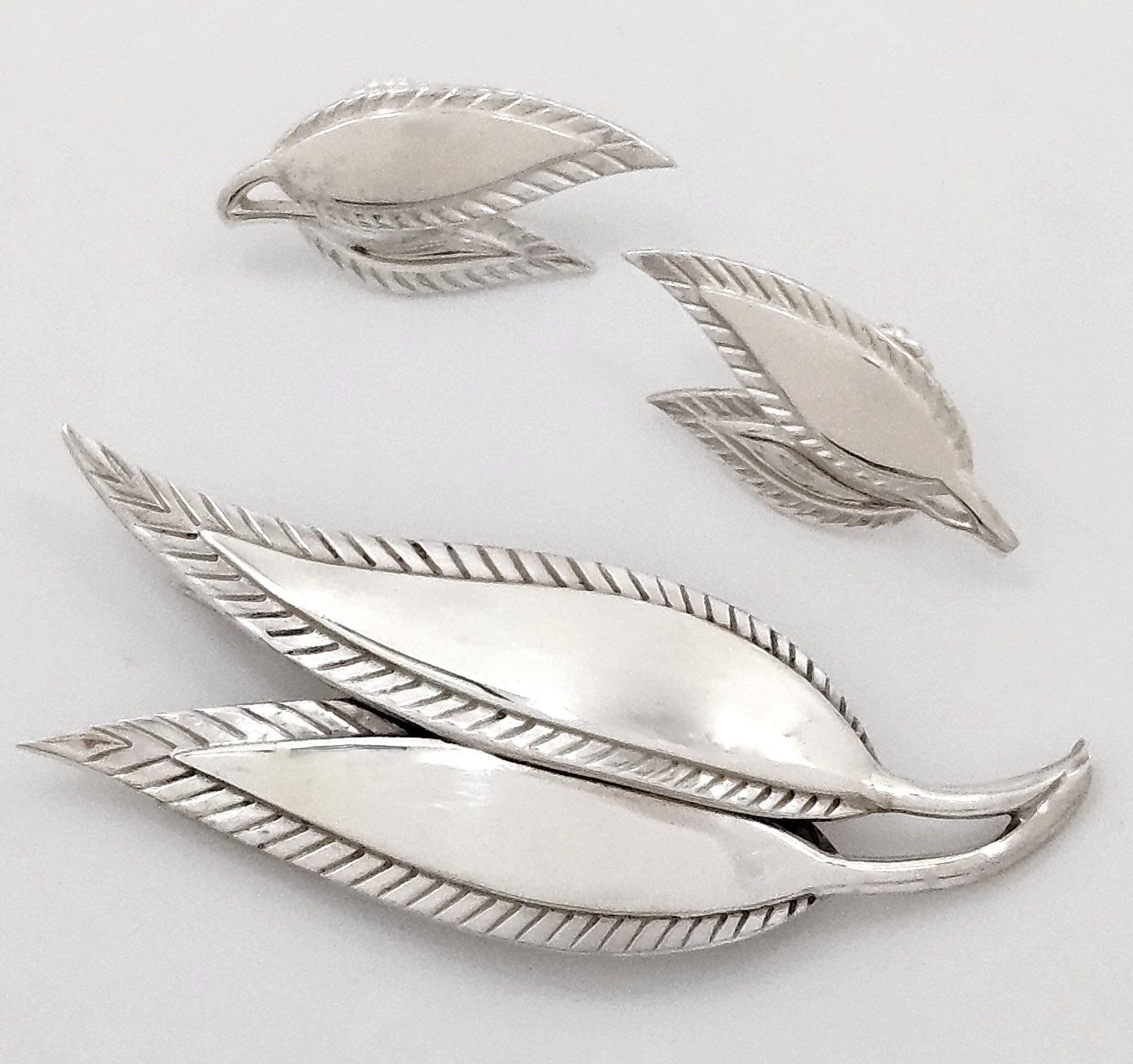 Just Andersen Denmark Jewelry Just Andersen Denmark Sterling Leaves Brooch & Post back Earrings Set 1930s