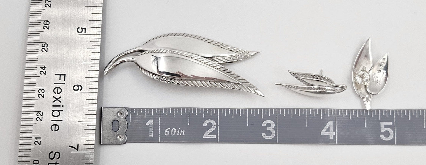 Just Andersen Denmark Jewelry Just Andersen Denmark Sterling Leaves Brooch & Post back Earrings Set 1930s