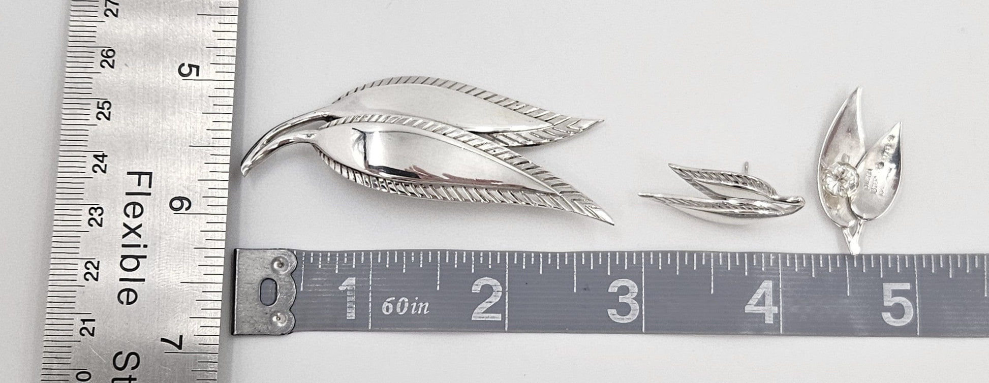 Just Andersen Denmark Jewelry Just Andersen Denmark Sterling Leaves Brooch & Post back Earrings Set 1930s