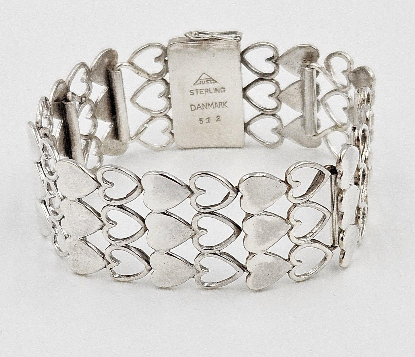 Just Andersen Denmark Jewelry Rare Just Andersen Just A Denmark Sterling Hearts Panel Link Bracelet C. 1940s