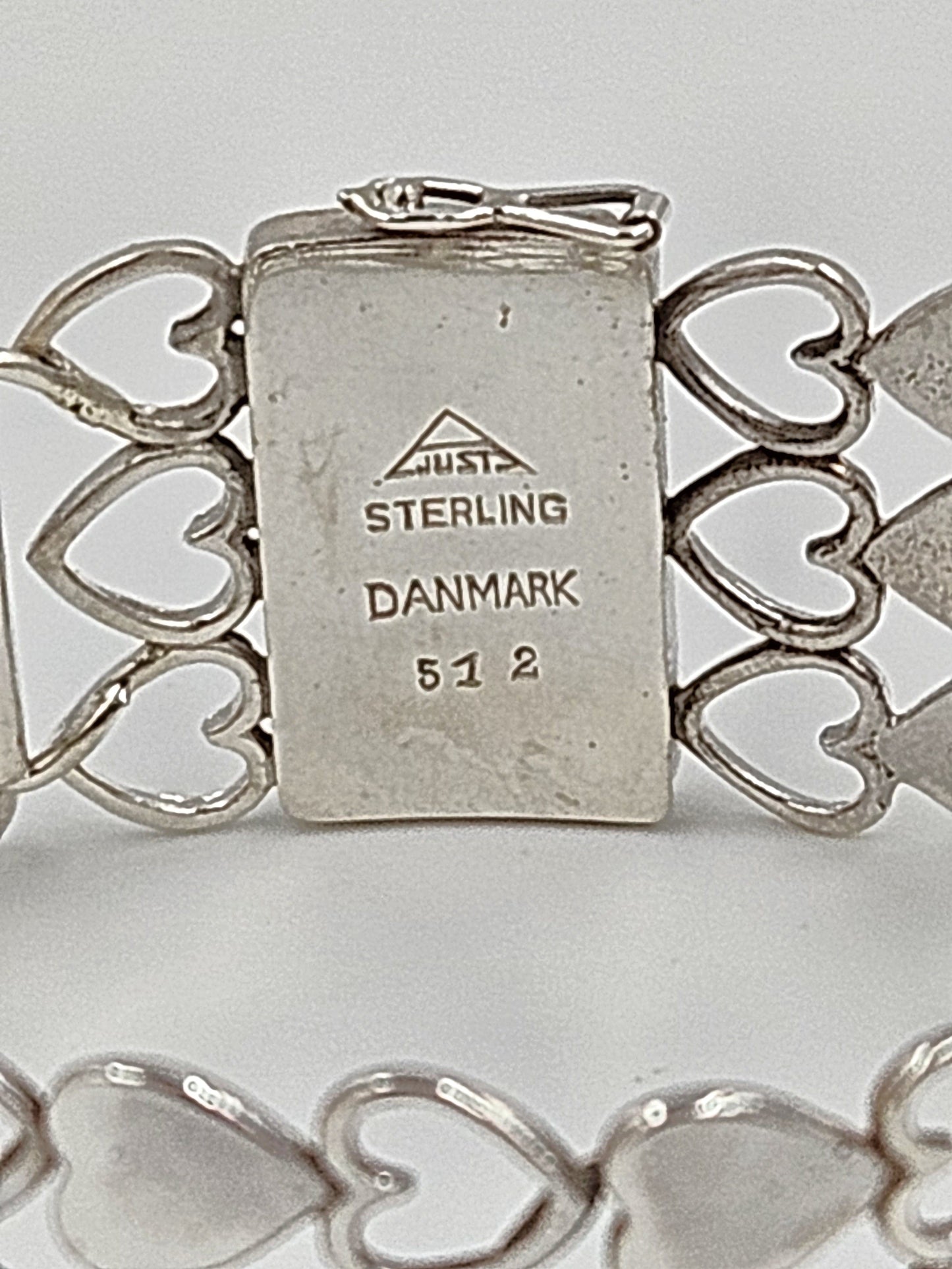 Just Andersen Denmark Jewelry Rare Just Andersen Just A Denmark Sterling Hearts Panel Link Bracelet C. 1940s