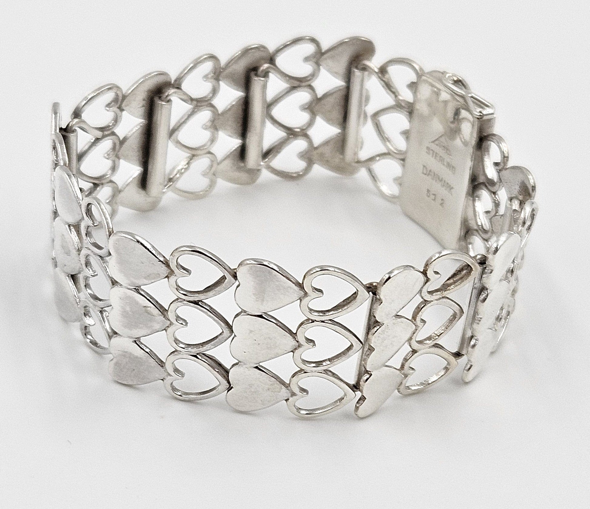 Just Andersen Denmark Jewelry Rare Just Andersen Just A Denmark Sterling Hearts Panel Link Bracelet C. 1940s