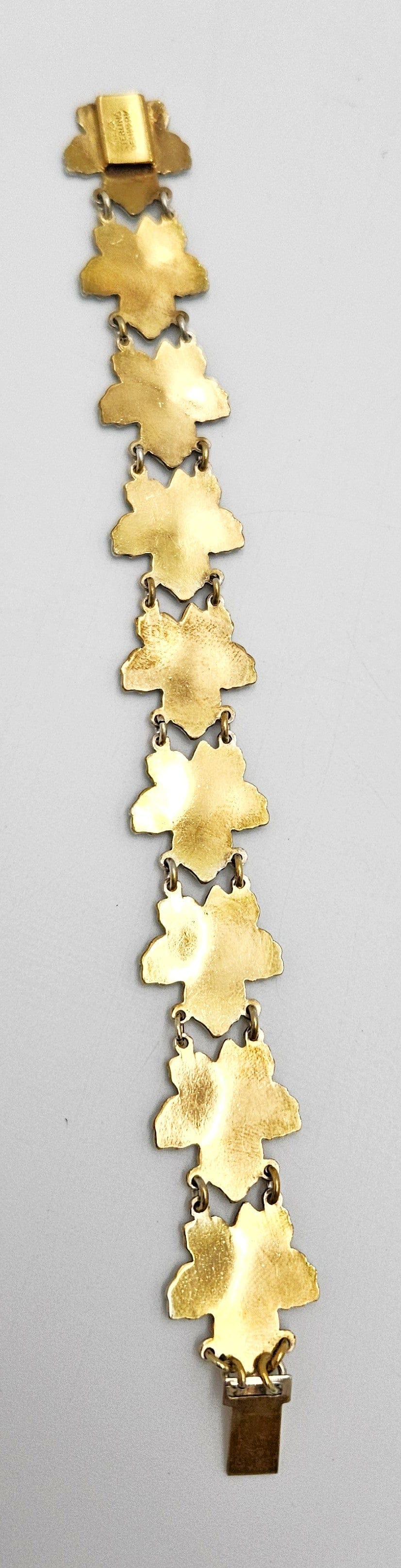 Meka Jewelry Meka Denmark Sterling + Green Enamel Maple Leaves Bracelet 1950s