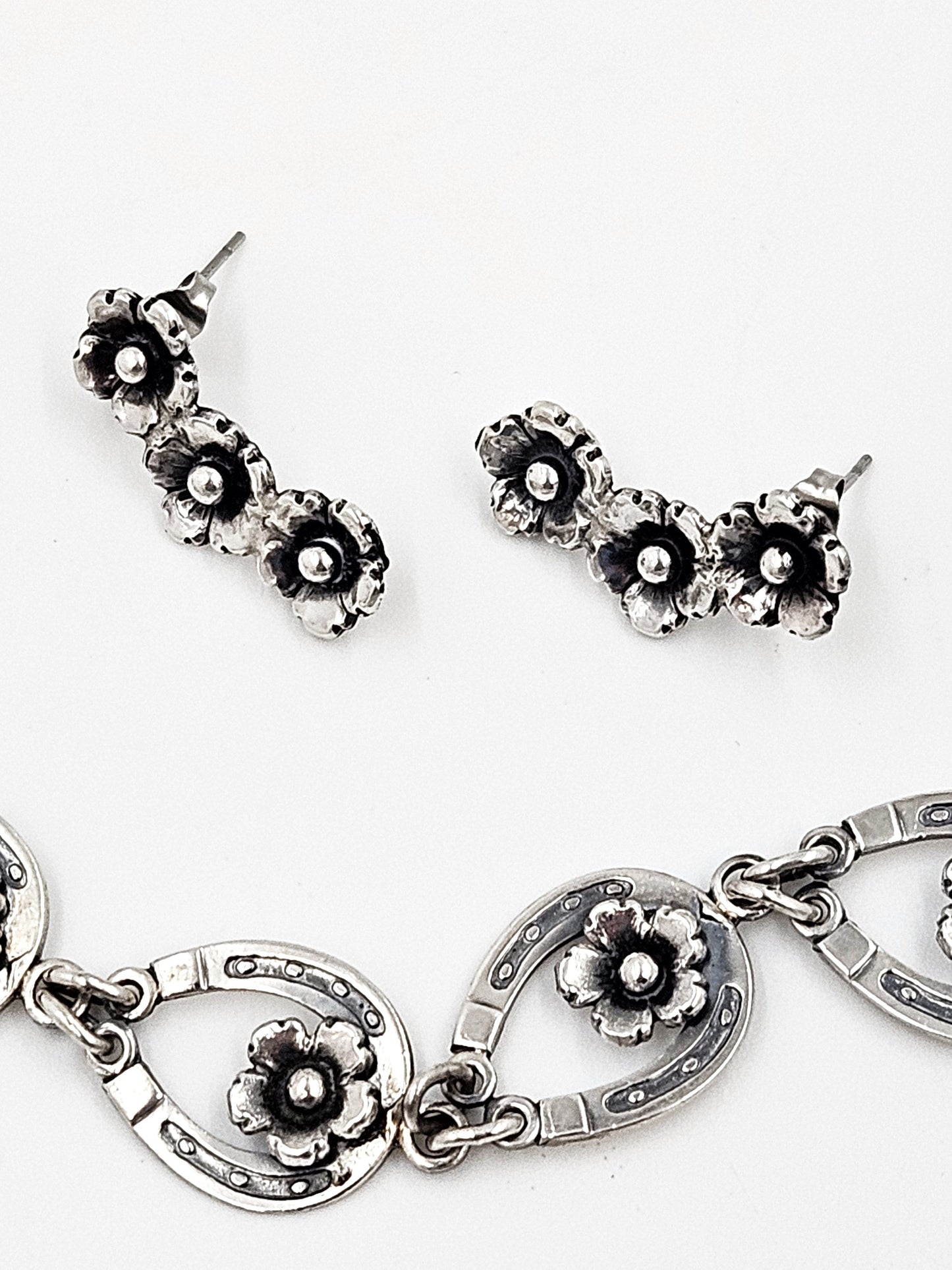 Niels Erik From Jewelry Danish NE From Sterling Horseshoes Flowers Links Demi Parure Set C. 1940's