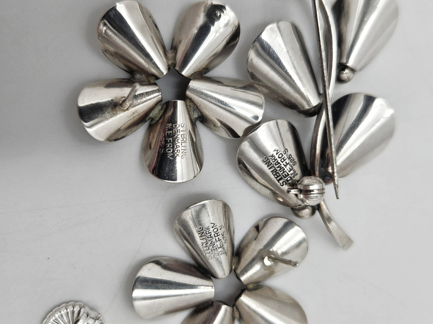 Niels Erik From Jewelry **Danish Niels Erik From Sterling Modernist Flowers Demi Parure Set C. 1940/50s