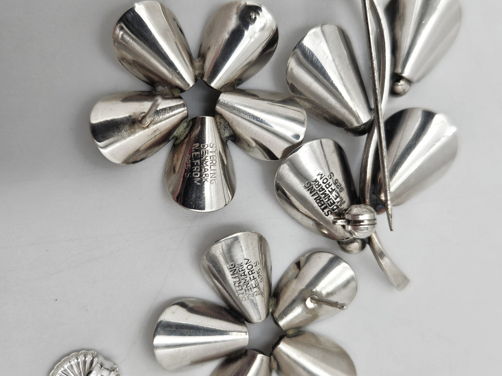 Niels Erik From Jewelry **Danish Niels Erik From Sterling Modernist Flowers Demi Parure Set C. 1940/50s