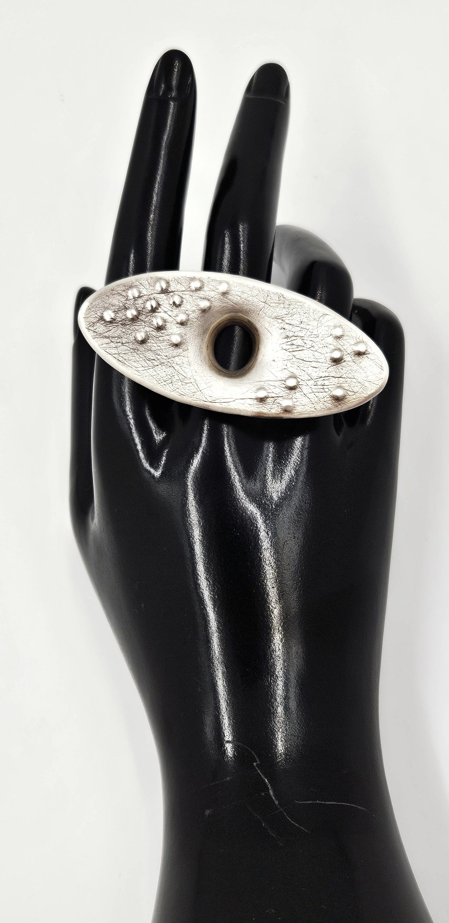 RG Sterling Jewelry Superb Designer Signed RG Sterling Textured Face Modernist Statement Ring