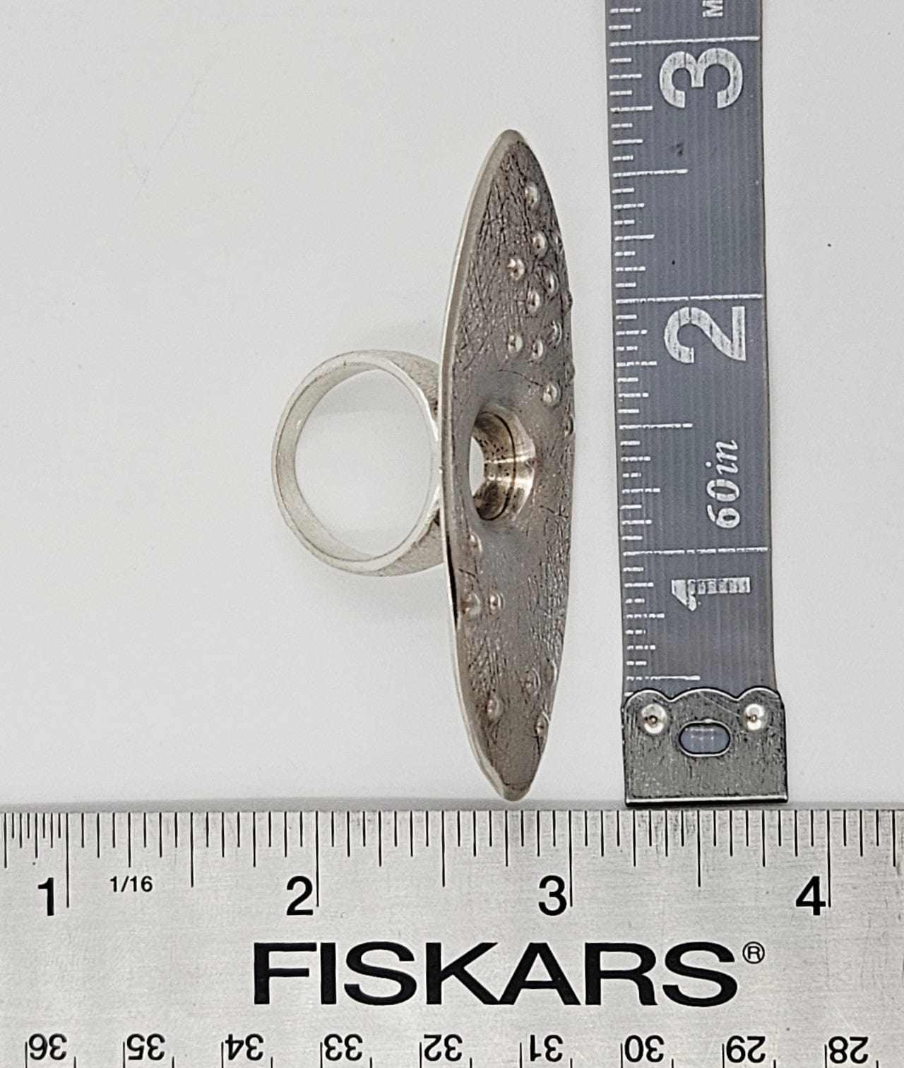 RG Sterling Jewelry Superb Designer Signed RG Sterling Textured Face Modernist Statement Ring