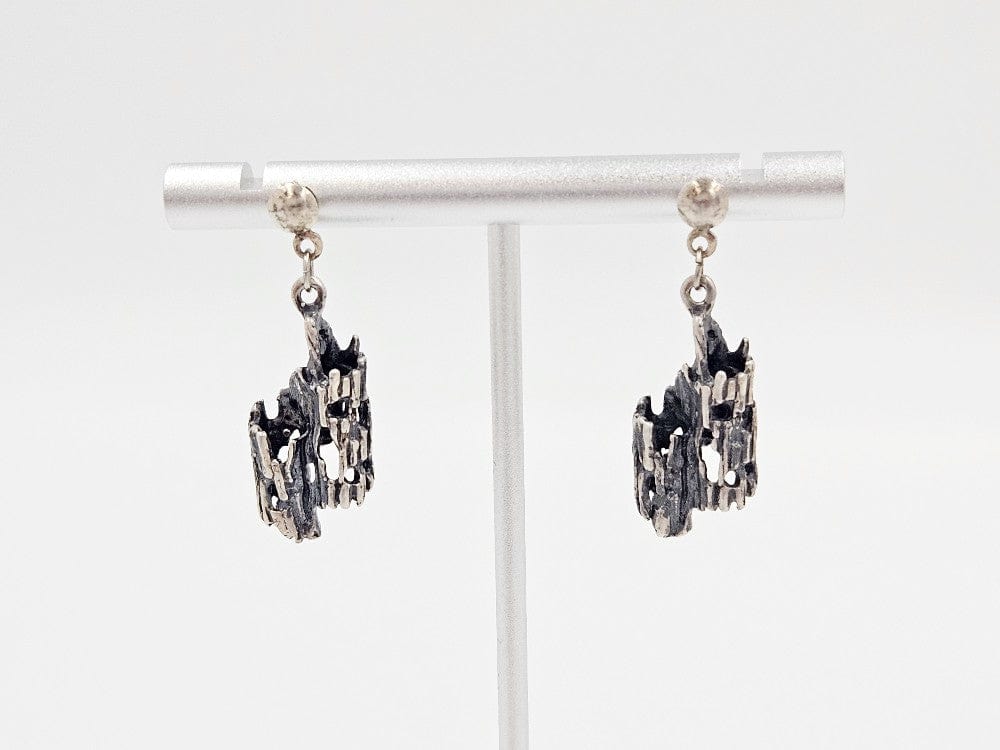 Sterling Brutalist Set Jewelry Vintage Sterling Silver Brutalist Necklace & Earrings Set - Signed