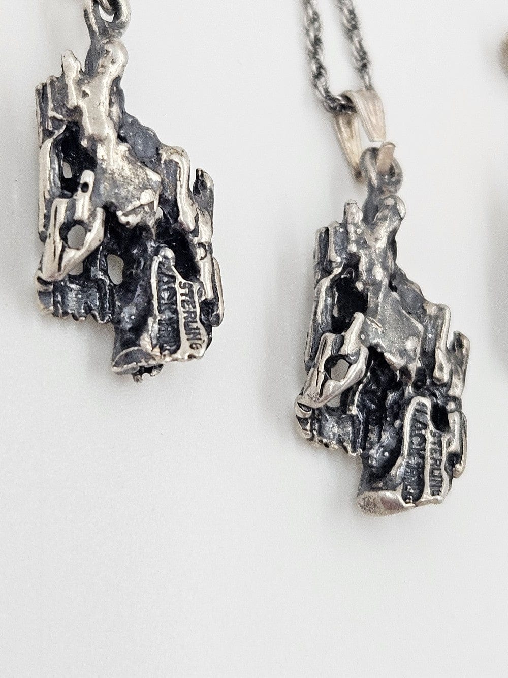 Sterling Brutalist Set Jewelry Vintage Sterling Silver Brutalist Necklace & Earrings Set - Signed