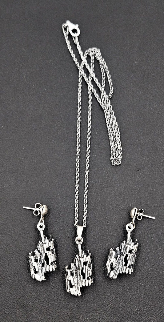 Sterling Brutalist Set Jewelry Vintage Sterling Silver Brutalist Necklace & Earrings Set - Signed