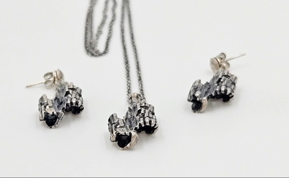 Sterling Brutalist Set Jewelry Vintage Sterling Silver Brutalist Necklace & Earrings Set - Signed