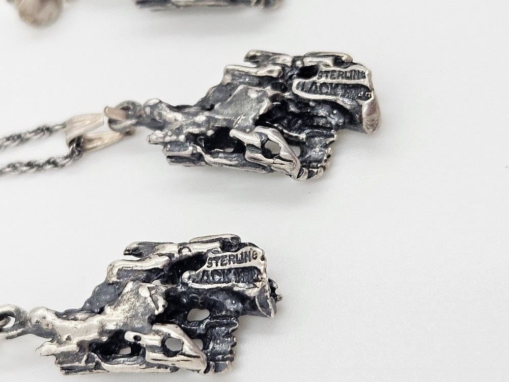 Sterling Brutalist Set Jewelry Vintage Sterling Silver Brutalist Necklace & Earrings Set - Signed