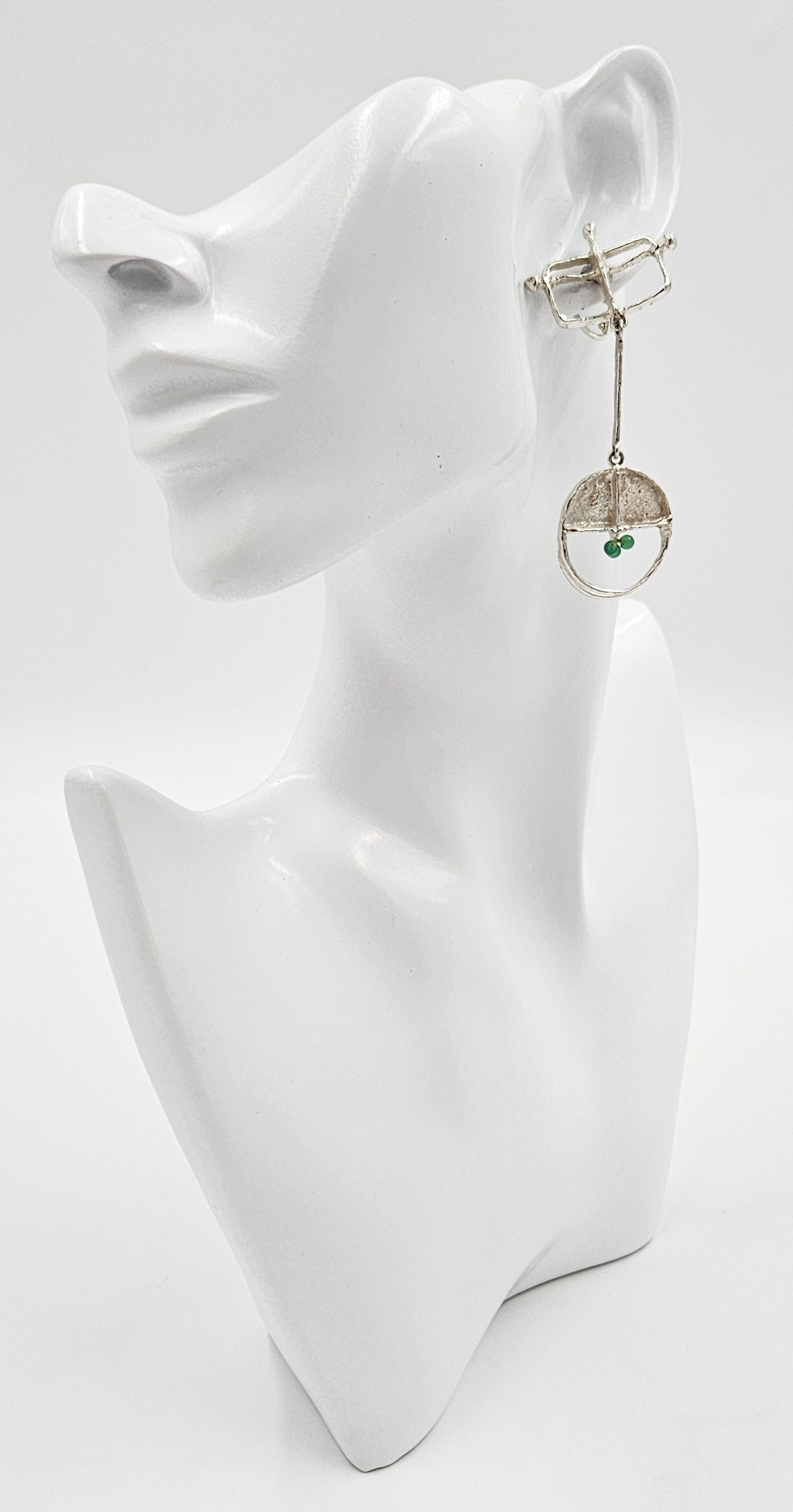 Sterling & Chalcedony Earrings Jewelry Designer Signed Sterling Silver & Chalcedony Drop Dangle Earrings Scandinavian