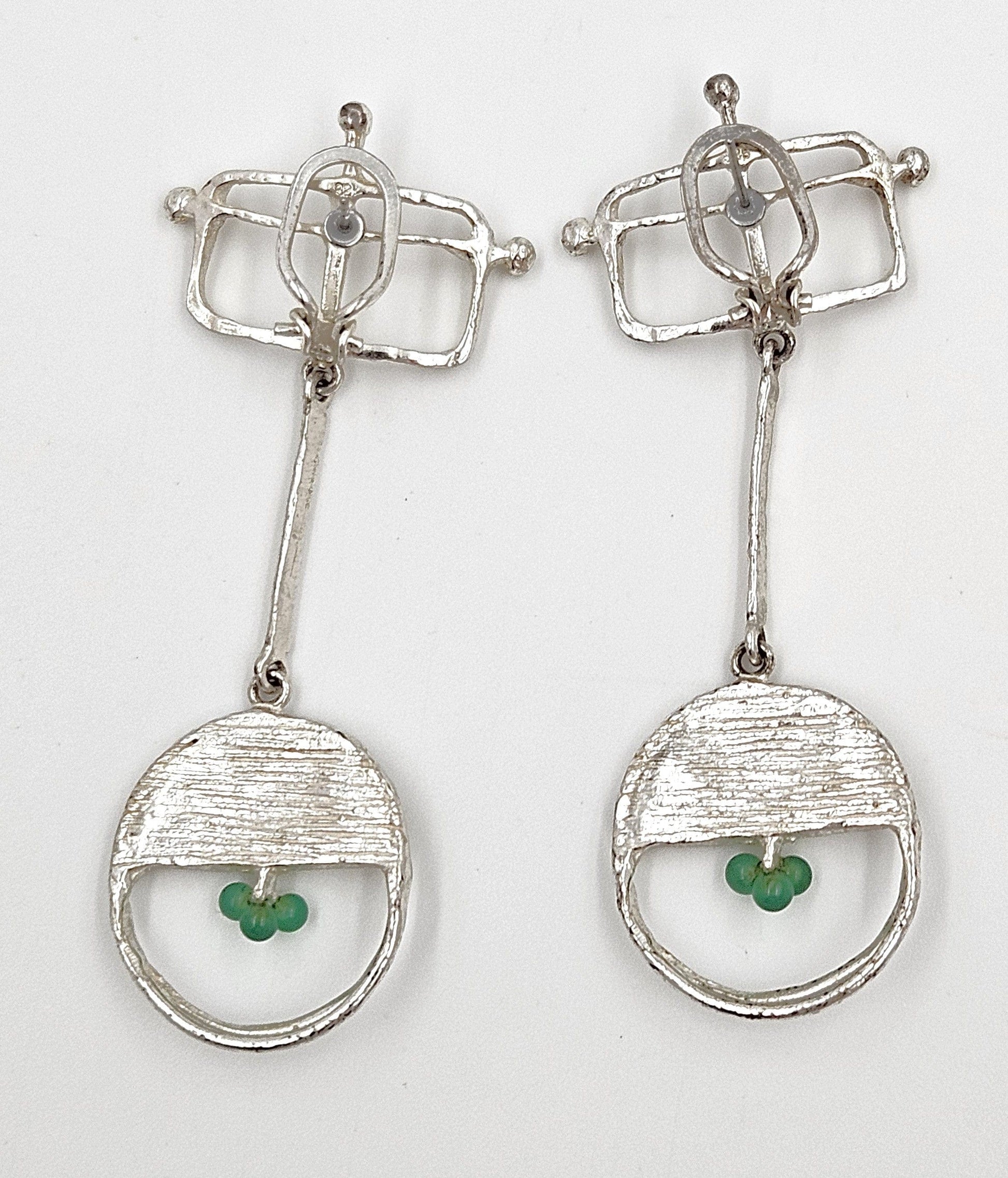 Sterling & Chalcedony Earrings Jewelry Designer Signed Sterling Silver & Chalcedony Drop Dangle Earrings Scandinavian