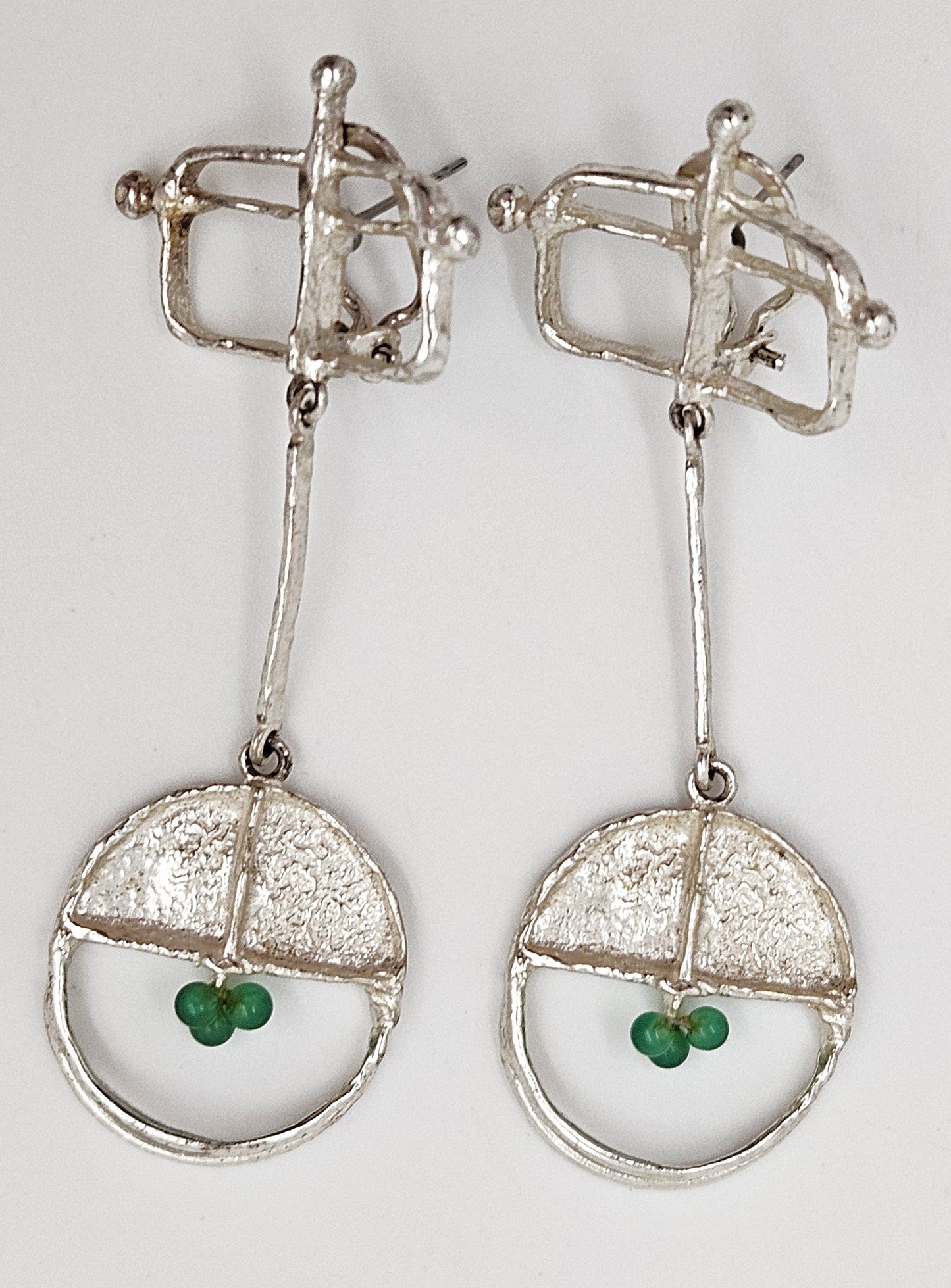 Sterling & Chalcedony Earrings Jewelry Designer Signed Sterling Silver & Chalcedony Drop Dangle Earrings Scandinavian