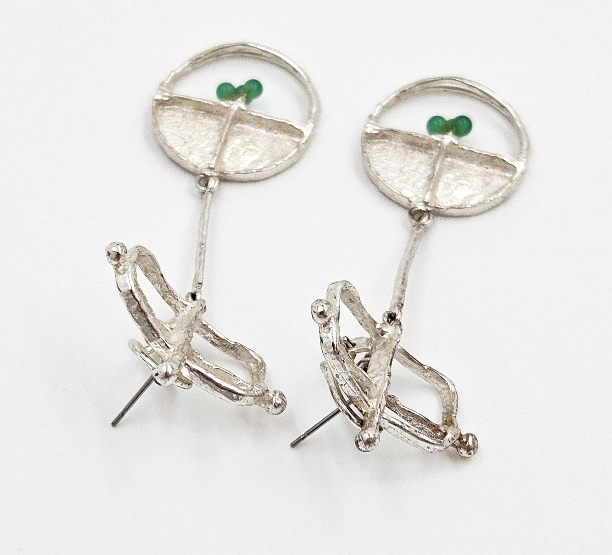 Sterling & Chalcedony Earrings Jewelry Designer Signed Sterling Silver & Chalcedony Drop Dangle Earrings Scandinavian