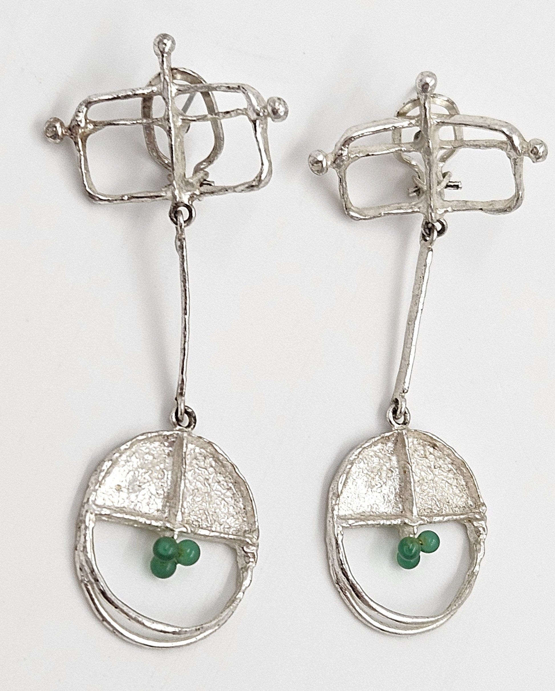 Sterling & Chalcedony Earrings Jewelry Designer Signed Sterling Silver & Chalcedony Drop Dangle Earrings Scandinavian