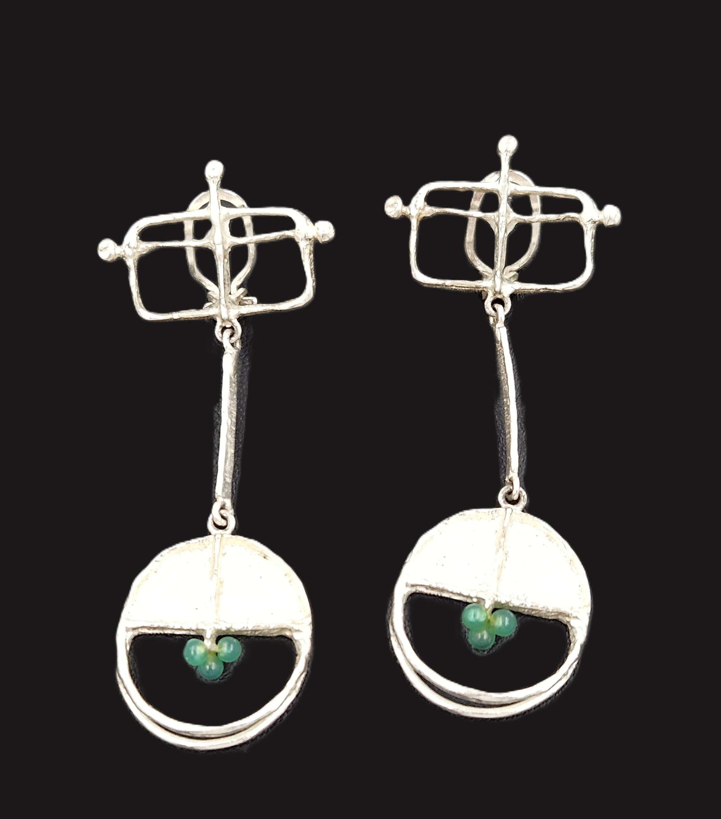 Sterling & Chalcedony Earrings Jewelry Designer Signed Sterling Silver & Chalcedony Drop Dangle Earrings Scandinavian